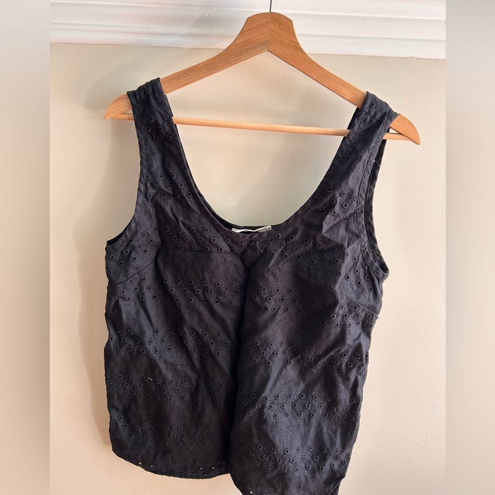 Everlane Black Eyelet Scoop Neck Tank Top